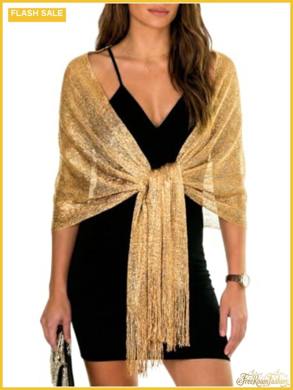 Metallic Glitter Sparkling Evening Shawl Wrap with Buckle